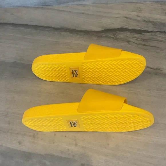 Polo by Ralph Lauren Yellow Slide Sandal with Navy Pony - Picture 7 of 9